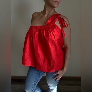 GAP One Shoulder Top NEW Red Poppy Adjustable Bow Large